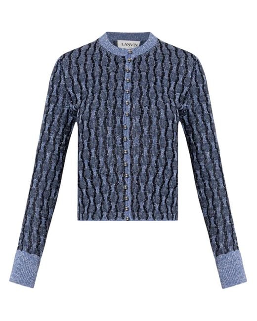 Lanvin Blue Metallic Knitted Cardigan