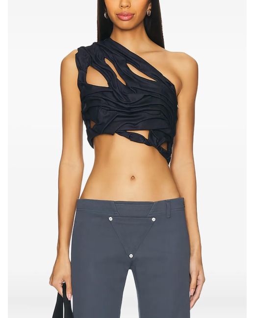 DI PETSA Blue Drapiertes Eros One-Shoulder-Cropped-Top mit Cut-Out