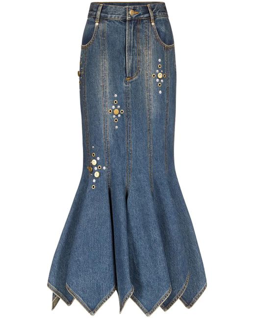Area Blue Stud-Detail Midi Skirt
