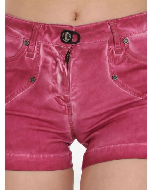 Plein Sud Pink Faded Angled-Stitching Mini Shorts