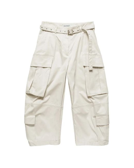 Acne White Cargo Trousers With Belt