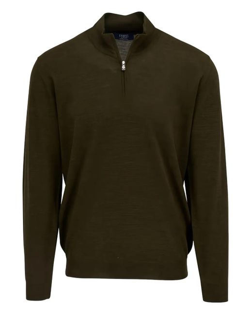 Fedeli Green Half-Zip Wool Sweater for men