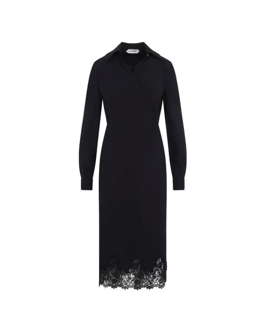 Alberta Ferretti Blue Midi Lace-Trim Wrap Dress