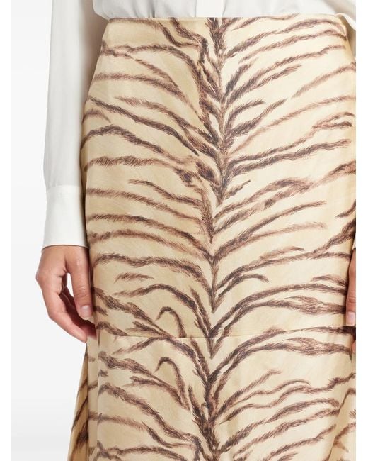 Stella McCartney Natural Tiger-Print Midi Skirt