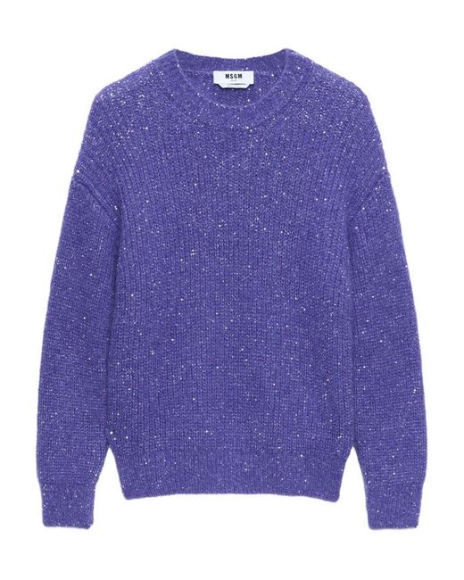 MSGM Blue Speckled-Pattern Crew-Neck Jumper
