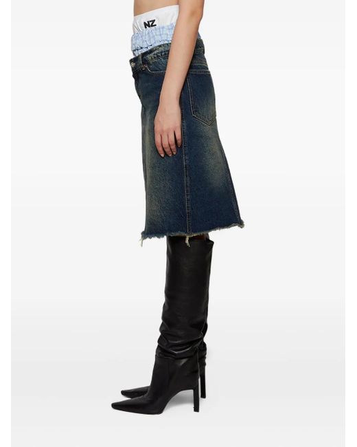 Natasha Zinko Blue Frayed Triple-Waist Denim Skirt