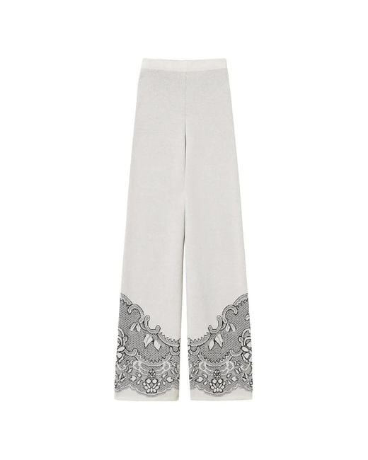 Twinset White Jacquard Wool-Blend Knit Trousers