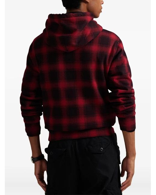 Polo Ralph Lauren Red Polo Bear Plaid Fleece Hoodie for men