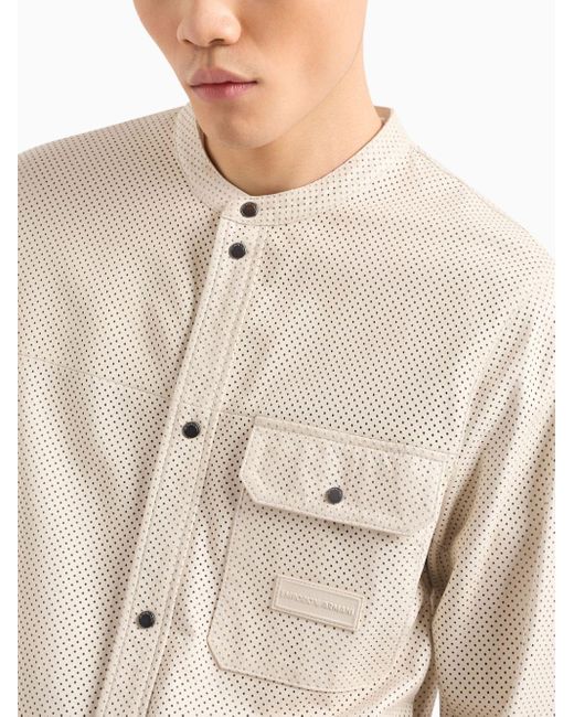 Chemise sans col à design perforé Emporio Armani pour homme en coloris Natural