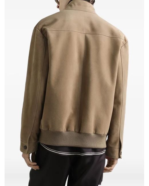 Dolce & Gabbana Brown Flap-Pocketed Zip-Front Leather Jacket for men