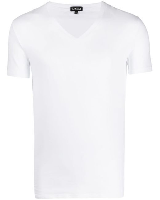 Zegna White V-neck Stretch-cotton T-shirt for men