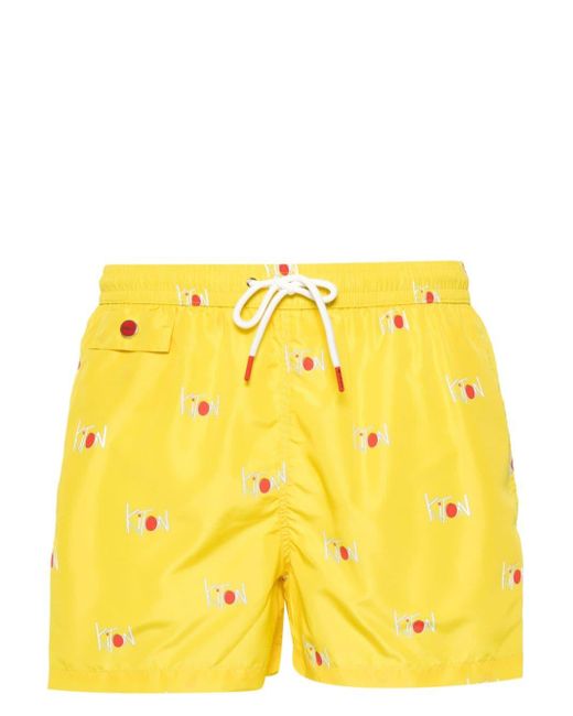 Kiton Yellow Logo-print Swim Shorts for men