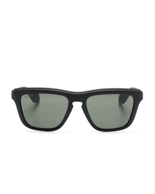 Gucci Gray Logo-Engraved Square-Frame Sunglasses