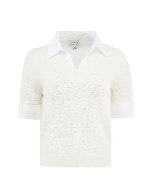 Tanya Taylor White Esme Pointelle-Knit T-Shirt