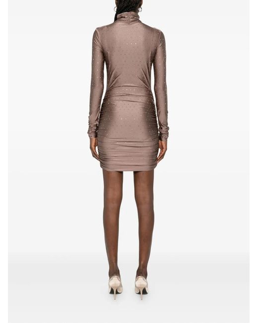 ANDAMANE Brown High-Neck Rhinestone-Embellished Dress