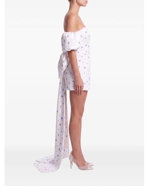 POST MERIDIEM White Floral-Print Puff-Sleeve Mini Dress