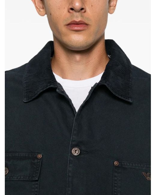 Emporio Armani Blue Corduroy-Collar Logo-Plaque Jacket for men