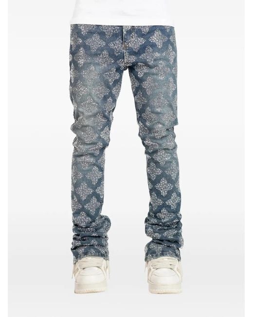 GUAPI Blue Crystal-Embellishment Jeans for men