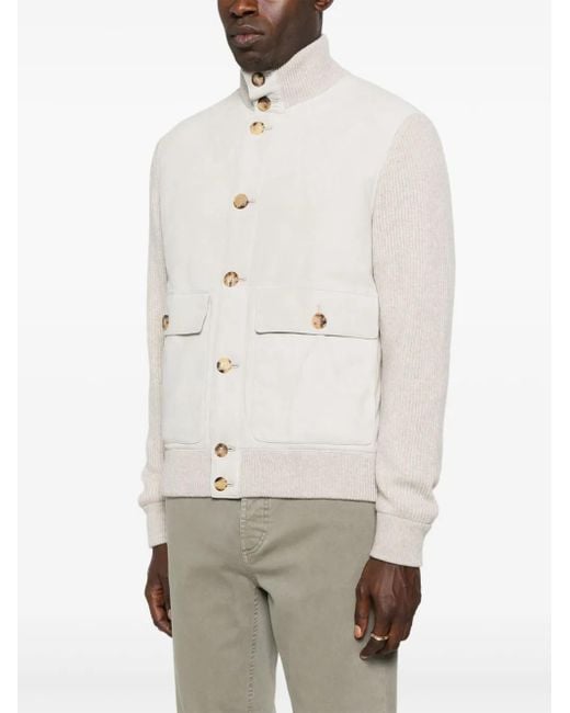 Brunello Cucinelli White High-Neck Jacket for men
