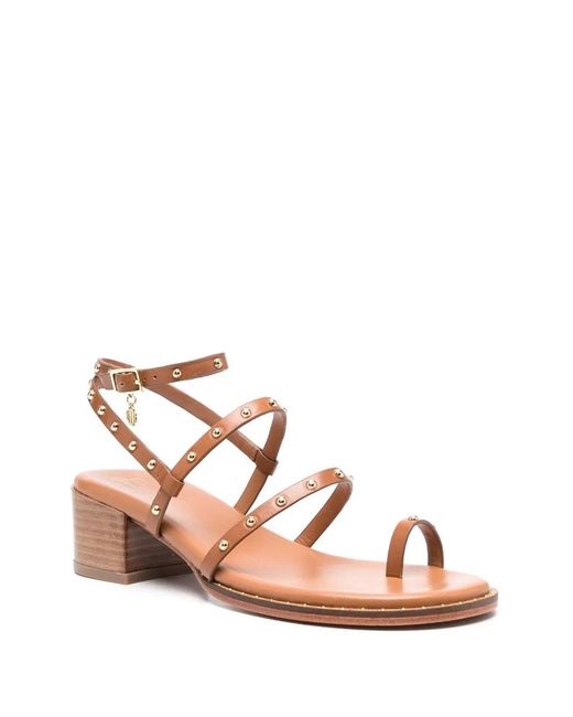Maje Pink Studded Stack-Heel Sandals