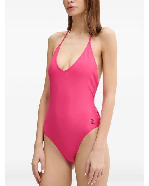 Juicy Couture Pink Tamayo Triangle Logo-Print Halterneck Swimsuit