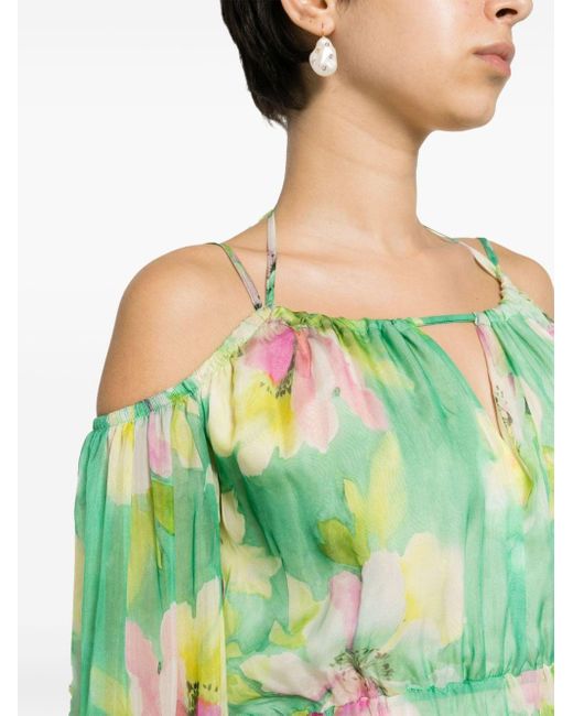 Liu Jo Green Floral-print Chiffon Maxi Dress
