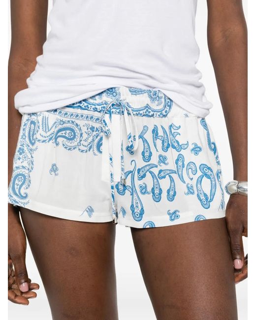 The Attico Blue Paisley Drawstring Shorts