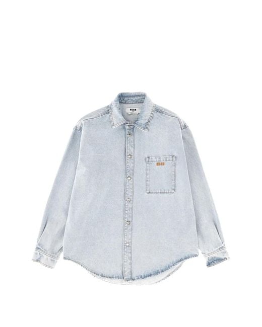MSGM Blue Chest-Pocket Shirt for men