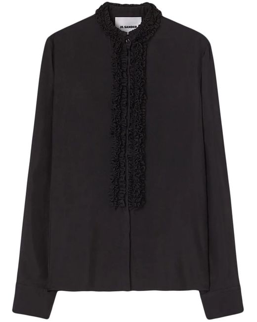 Jil Sander Black Ruffle-Trim Long-Sleeved Shirt