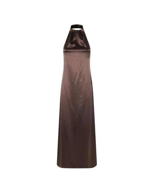 Alysi Brown Halterneck Slit Maxi Dress