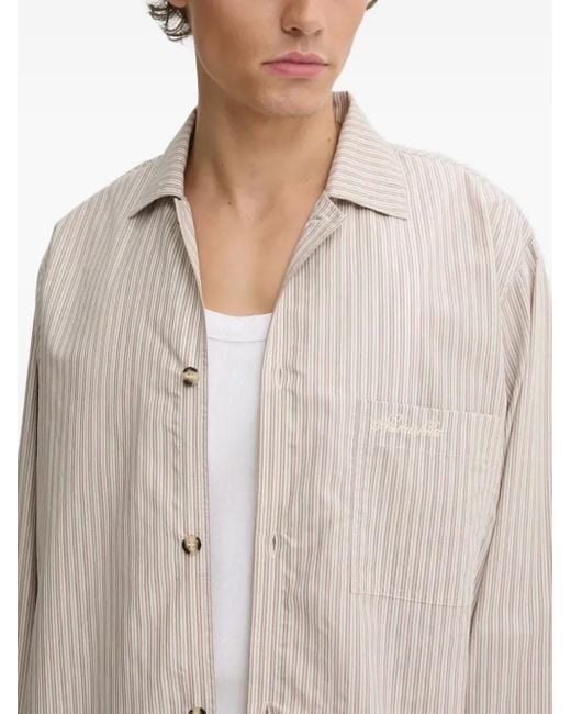 Nanushka Natural Striped Logo-Embroidered Shirt for men