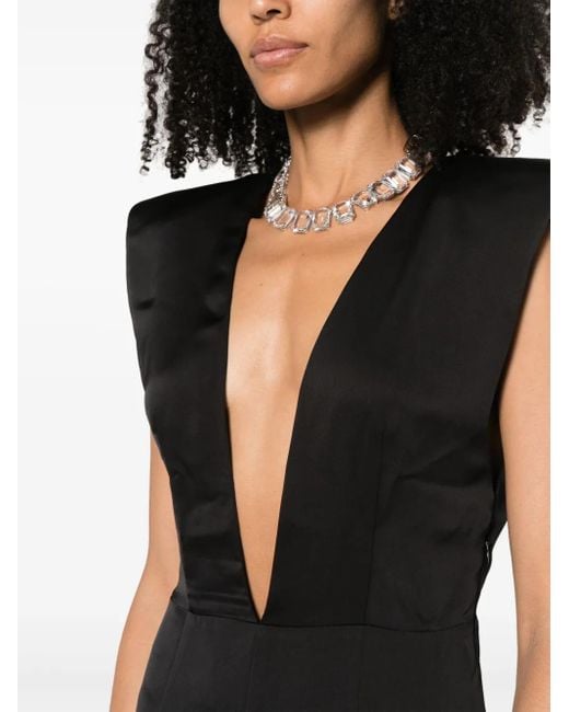 Maison Close Black V-Neck Satin-Weave Dress