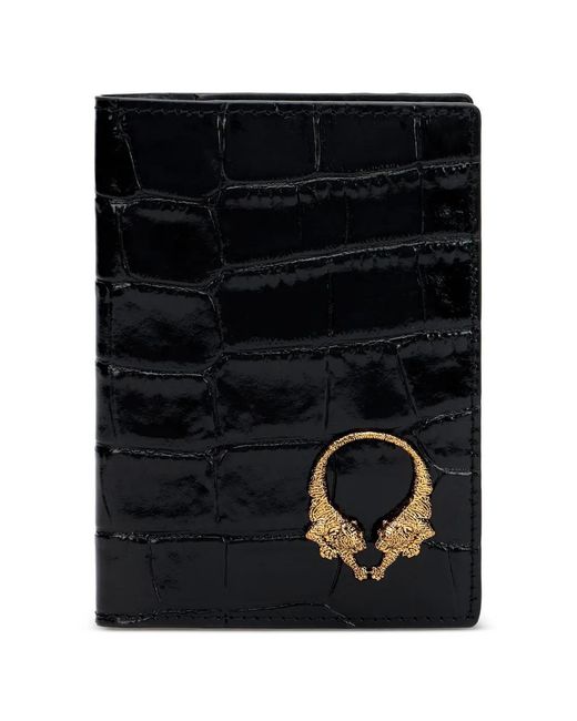 Roberto Cavalli Black Crocodile-Print Wallet for men