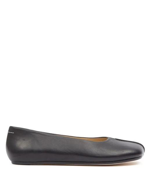MM6 by Maison Margiela Gray Stitch-Out Leather Ballerina Shoes
