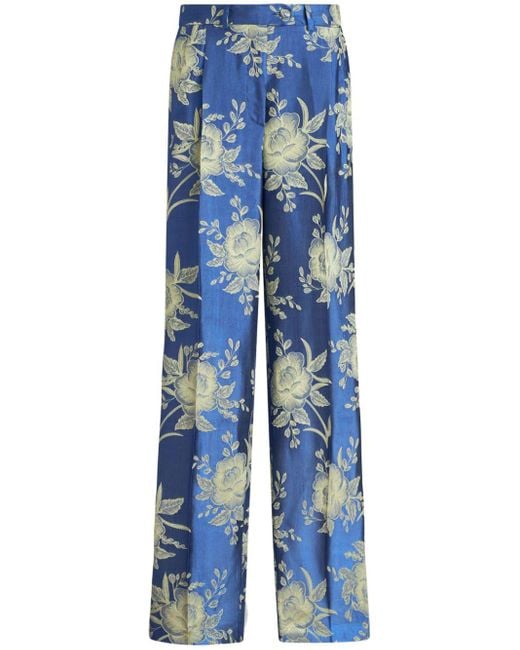 Pantalon ample à fleurs en jacquard Etro en coloris Blue
