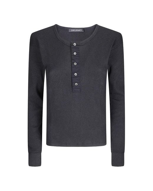 Our Legacy Blue Gentle Henley Long-Sleeve Top