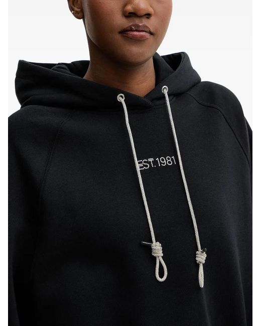 Guess Black Rhinestone-Embellished Raglan-Sleeve Hoodie