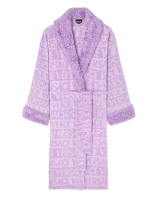 Versace Purple Fleece-Morgenmantel Mit Jacquard-Logo