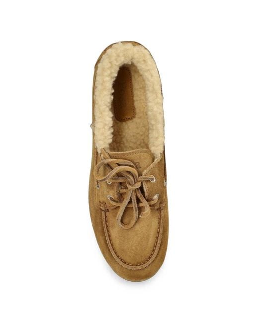 POSA Brown Boat Shearling-Lined Calf Suede Loafers