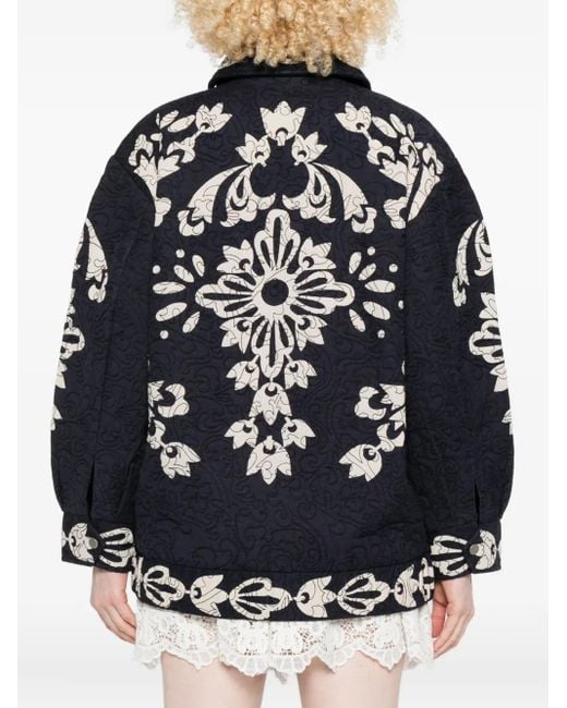 Sea Black Liliana Floral-Embroidered Quilted Jacket