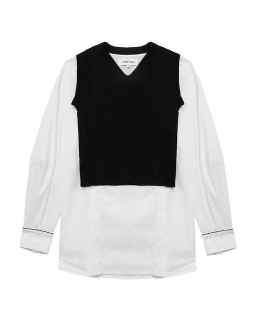 Enfold Black V-Neck Wool-Blend Top