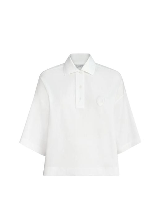 Brunello Cucinelli White Stretch Cotton Piqué Polo Shirt With Logo