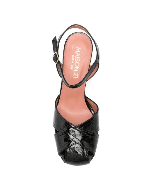 MAISON 21 Black Crossover-Straps Sandals