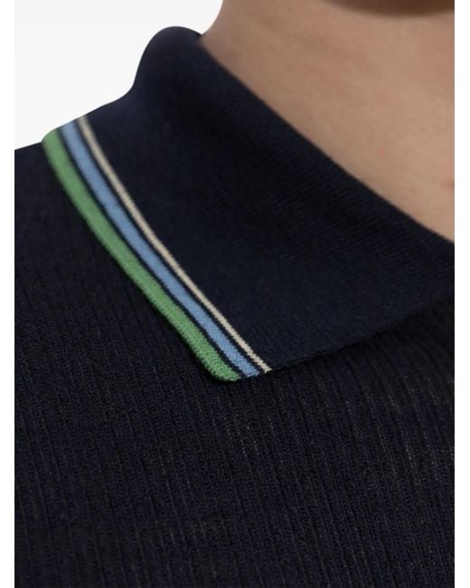 Etro Blue Striped-Border Polo Jumper