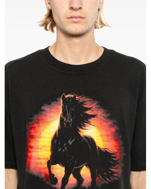 Melt Black Horse-Print T-Shirt for men