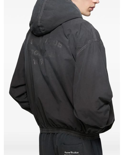 Acne Black Hoodie Zippé À Logo Imprimé