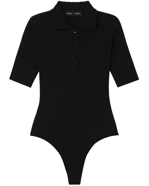 Proenza Schouler Black Short-Sleeved Knitted Polo Bodysuit