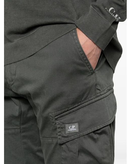 C P Company Gray Logo-Detail Cargo Trousers for men