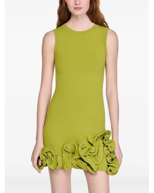 Sandro Green Ruffled Knitted Mini Dress