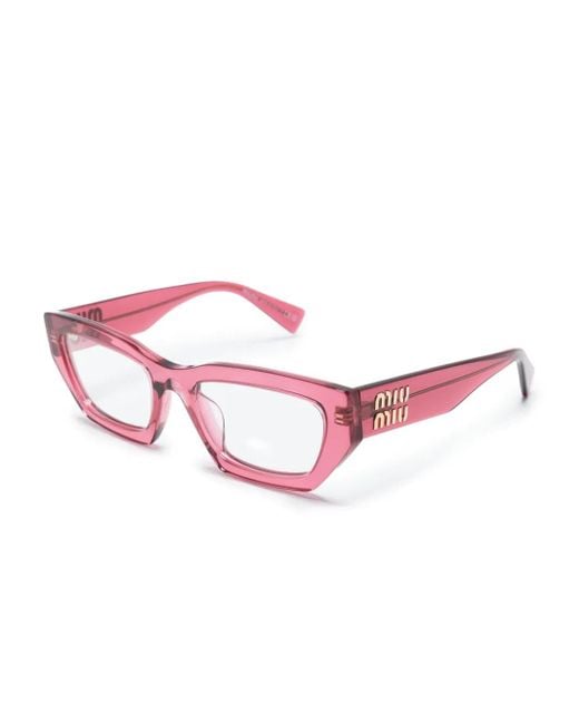 Miu Miu Pink Logo-Plaque Rectangle-Frame Glasses